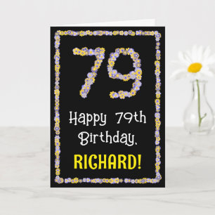 Carte 79e Anniversaire : Nombre de fleurs florales, nom 