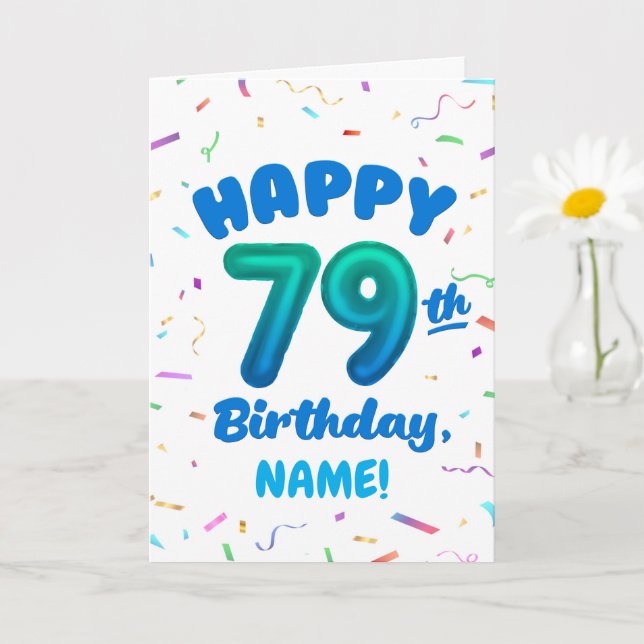 Carte 79e anniversaire, numéro de ballon, nom personnali (Petite plante)