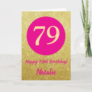 Carte 79e Joyeux anniversaire Hot rose et Parties scinti
