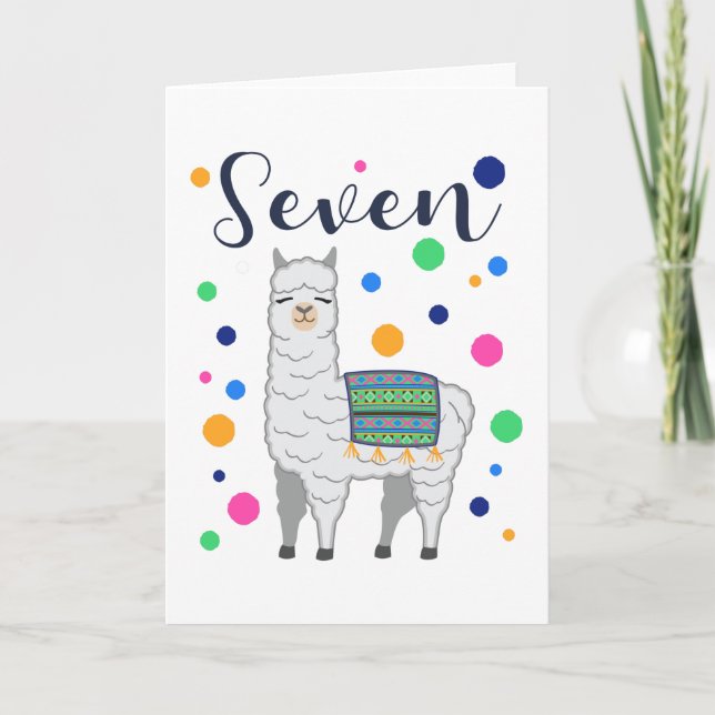 Carte 7 Anniversaire Cadeau Enfants Llama Alpaca (Devant)