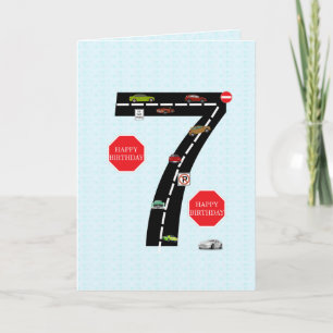 Carte 7 ans, 7 ans, voitures jouets et route