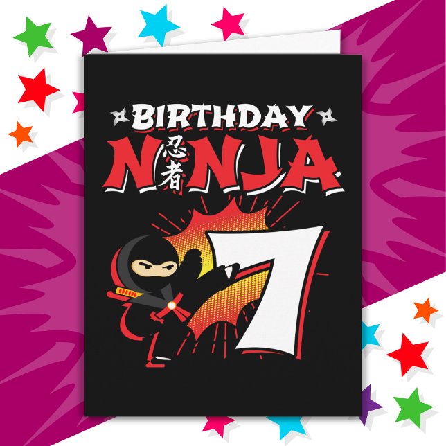 Carte 7 Ans Bande dessinée Style Ninja 7e Anniversaire (Créateur téléchargé)