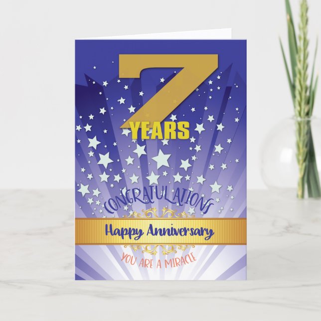 Carte 7 Ans d'Anniversaire de Récupération Chiffre Gras (Devant)