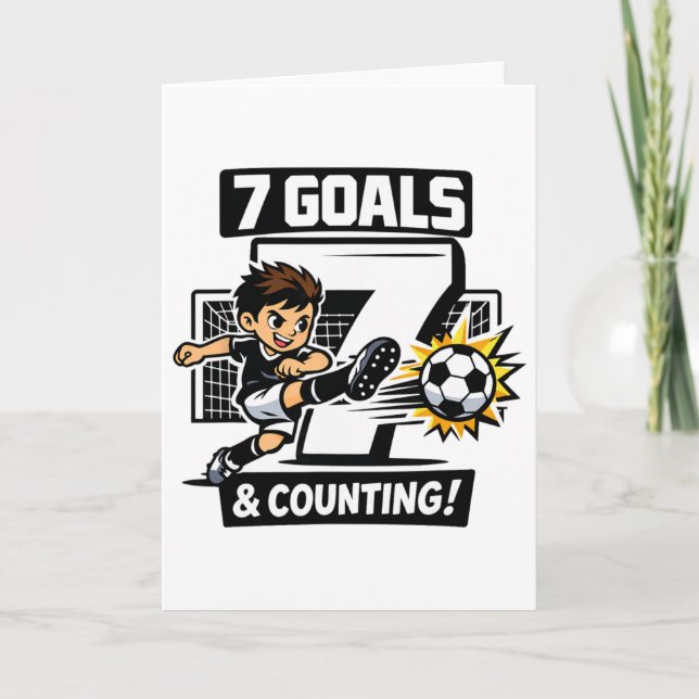 Carte 7 buts et ça continue Anniversaire foot pour garço (Devant)