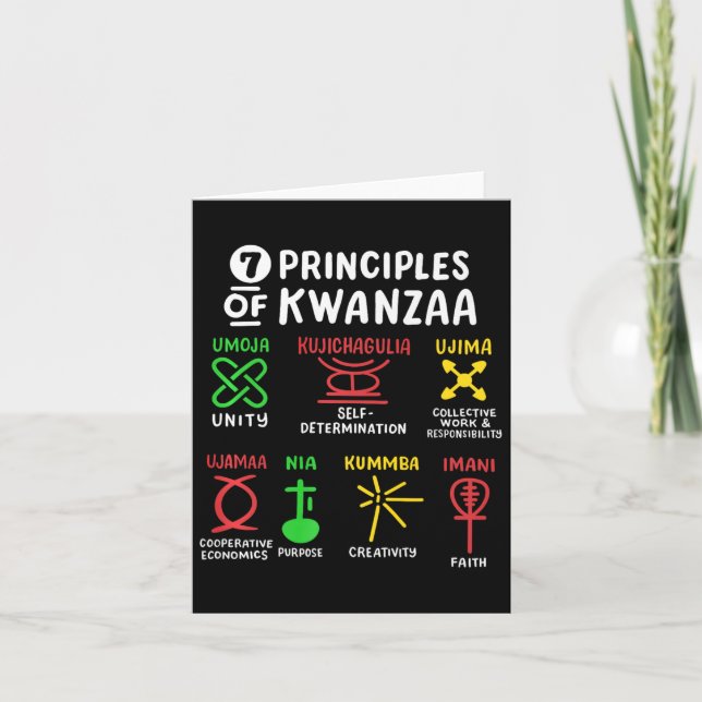 Carte 7 principes de Kwanzaa hommes noirs afro-américain (Devant)