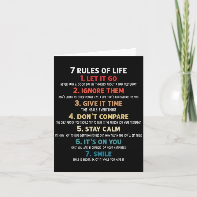 Carte 7 Règles De Vie Citations Motivationnelles Pour Ho (Devant)