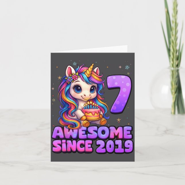 Carte 7 Year Old Girl Awesome Since 2019 Unicorn 7th Bir (Devant)