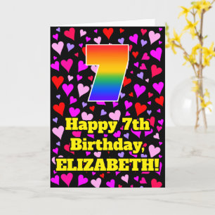 Carte 7e anniversaire : Amour Hearts Motif, Arc-en-ciel