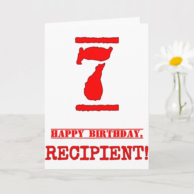 Carte 7e anniversaire : Amusant, Timbre en caoutchouc ro (Petite plante)