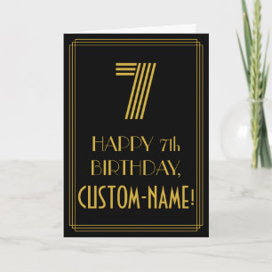 Carte 7e anniversaire : Art Déco Inspiré Look "7" & Nom