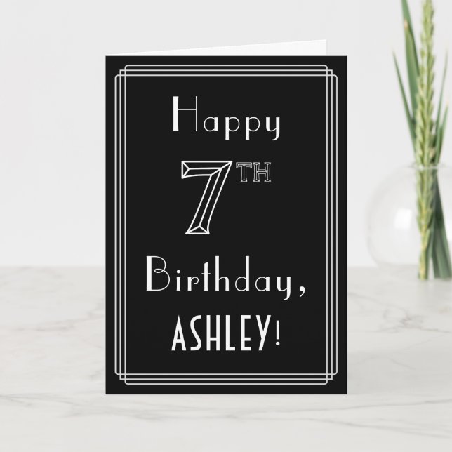 Carte 7e anniversaire : Art Déco Style # 7 & Custom Name (Devant)