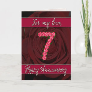 Carte 7e anniversaire avec roses et feuille