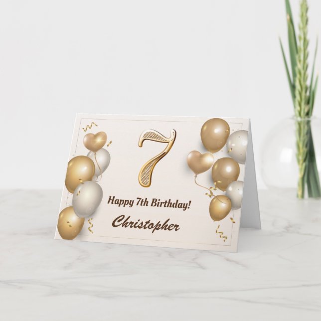 Carte 7e anniversaire Ballons d'or et Confetti Anniversa (Devant)