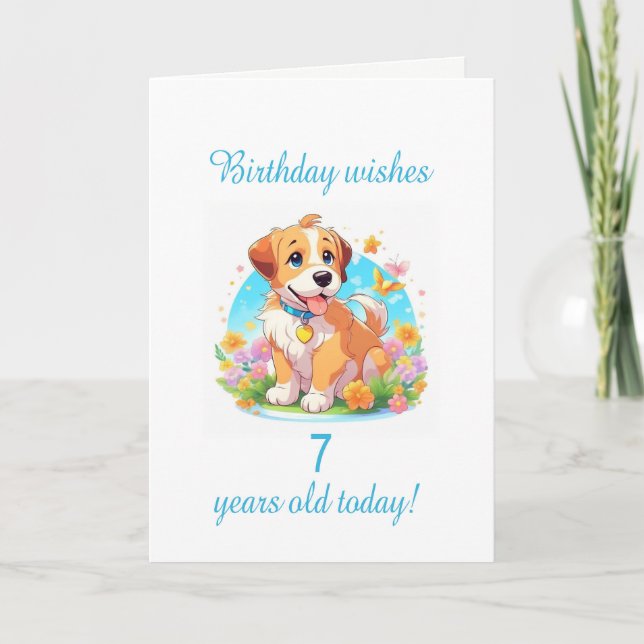 Carte 7e anniversaire Chien chiot (Devant)