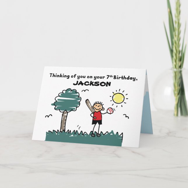 Carte 7e anniversaire de baseball Nom personnalisé avec  (Devant)