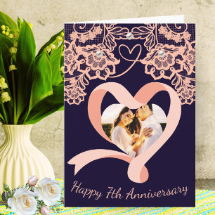 Carte 7e anniversaire de mariage personnalisé Dentelle