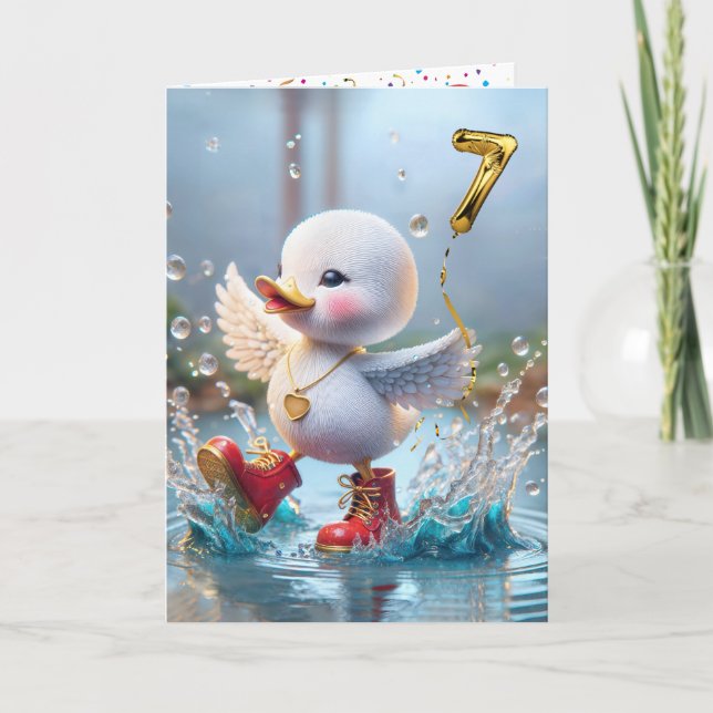 Carte 7e anniversaire Duck Dancing In the Rain Puddle (Devant)