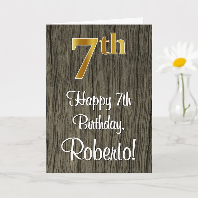 Carte 7e anniversaire : Elégant look d'or Faux #, Faux W (Petite plante)