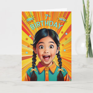 Carte 7e anniversaire fille asiatique américaine style p