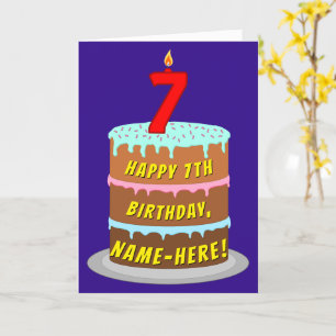 Carte 7e anniversaire : Fun Cake and Candle + Nom person