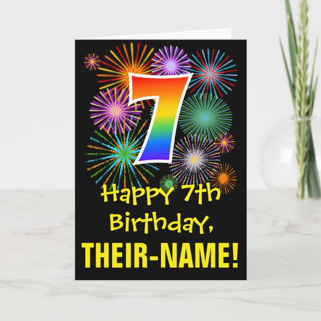Carte 7e anniversaire : Fun Motif Fireworks + Rainbow 7 (Devant)