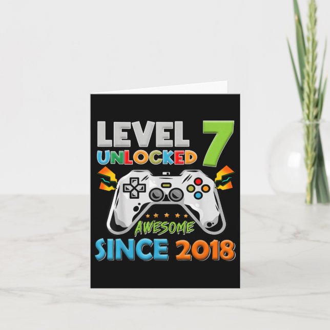 Carte 7e anniversaire garçon niveau 7 déverrouillé stupé (Devant)