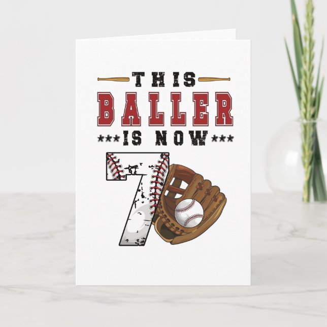 Carte 7e anniversaire Gift Baseball Joueur 7 année Garço (Devant)