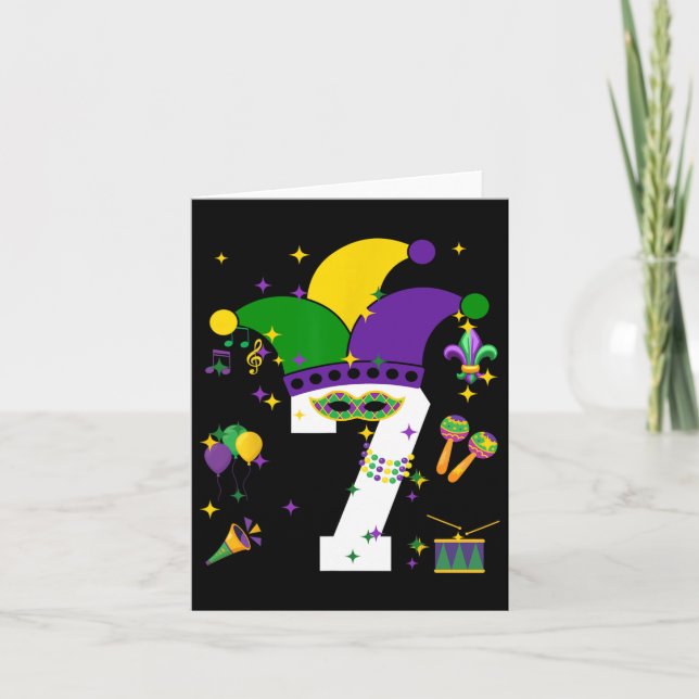 Carte 7e anniversaire Mardi Gras Thème 7 ans Garçons Ki (Devant)