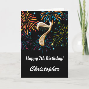 Carte 7e anniversaire Rainbow Fireworks noir et or