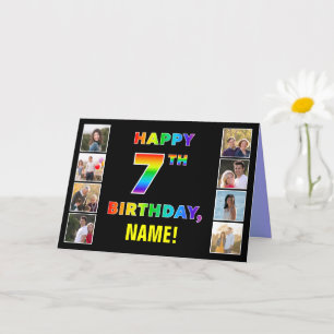 Carte 7e anniversaire : Rainbow Text, Custom Photos & Na