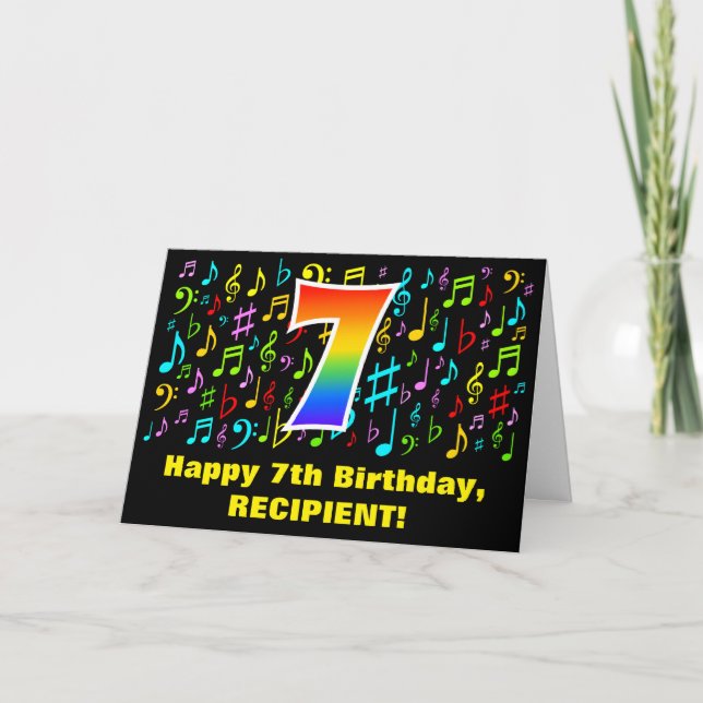 Carte 7e anniversaire - Symboles de musique colorée et a (Devant)