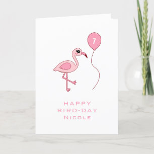 Carte 7e Birthday Pink Flamingo Joyeux Bird-day