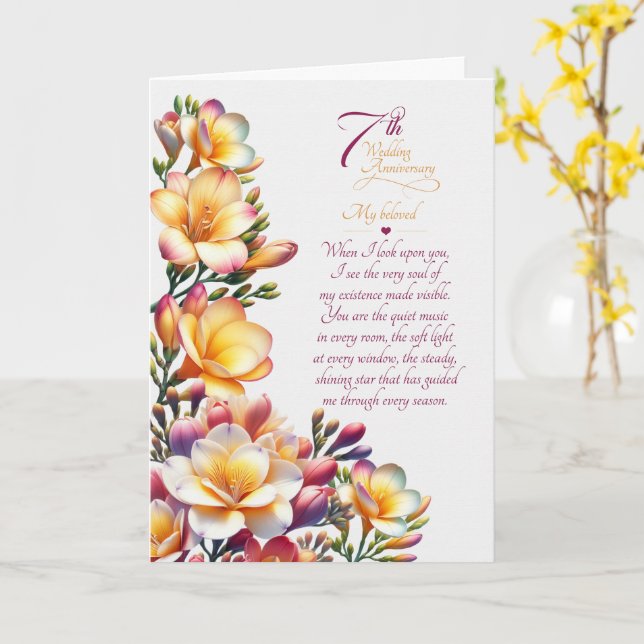 Carte 7ème Anniversaire de Mariage Fleur de Freesia Sent (Fleur jaune)