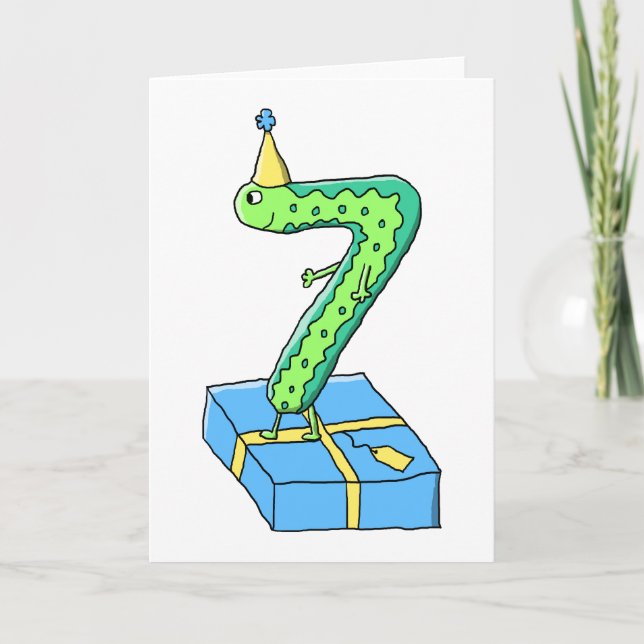 Carte 7ème Bande dessinée, vert et bleu d'anniversaire (Devant)