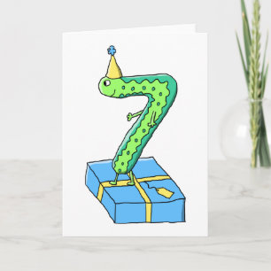 Carte 7ème Bande dessinée, vert et bleu d'anniversaire