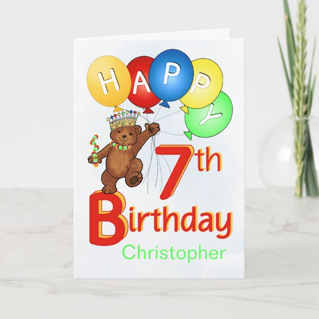 Carte 7ème Ours de nounours royal d'anniversaire (Devant)
