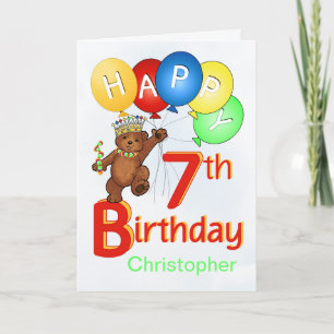 Carte 7ème Ours de nounours royal d'anniversaire
