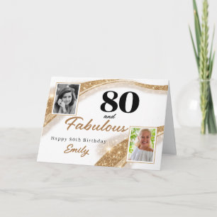 Carte 80 ans et Fabuleux Paillettes Dorées Photo 80e Ann