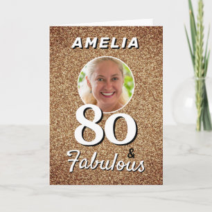 Carte 80 ans et Fabuleux Paillettes Dorées Photo 80e Ann