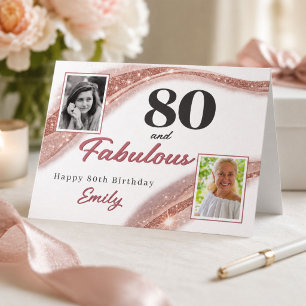 Carte 80 ans et Fabuleux Rose Gold Photo 80e Anniversair