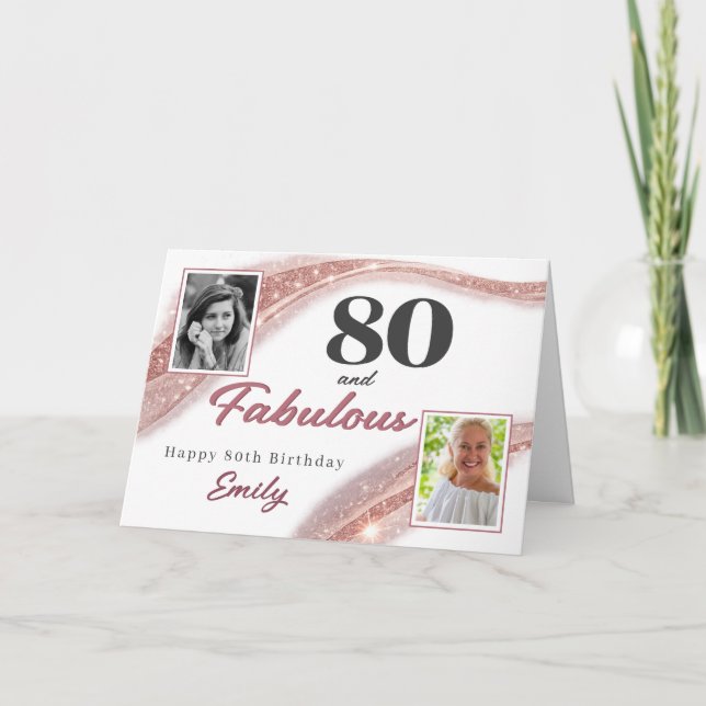 Carte 80 ans et fabuleux Rose Gold Photo 80e Anniversair (Devant)