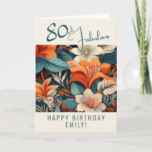Carte 80 ans et Fabulux motif floral Anniversaire