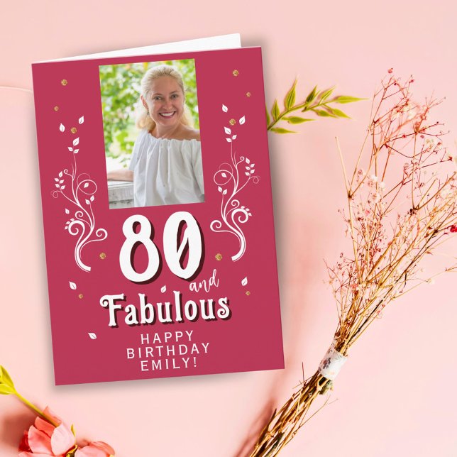 Carte 80 ans et feuillage fabuleux Photo d'anniversaire  (Créateur téléchargé)