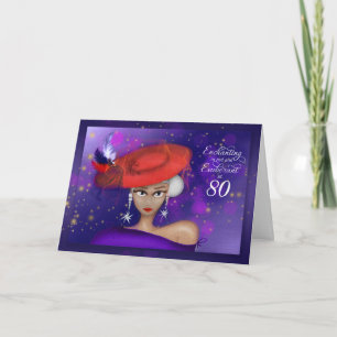 Carte 80 Enchanter et exubérant en rouge violet annivers