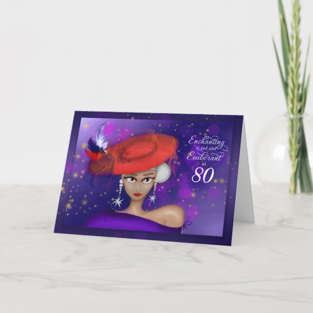 Carte 80 Enchanter et exubérant en rouge violet annivers (Devant)