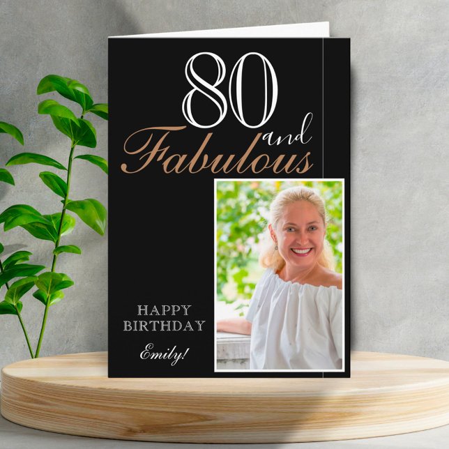Carte 80 et fabuleux Elegant Black 80th Birthday Photo (Créateur téléchargé)
