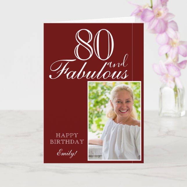 Carte 80 et fabuleux Elegant Red 80th Birthday Photo (Orchidée)