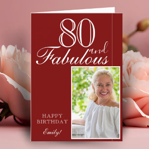 Carte 80 et fabuleux Elegant Red 80th Birthday Photo