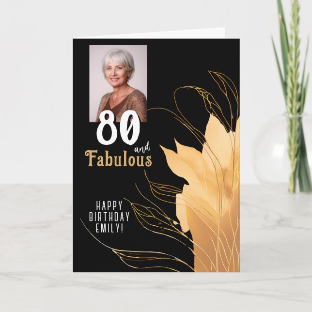 Carte 80 et Fabulous Gold Foliage 80e anniversaire Photo (Devant)
