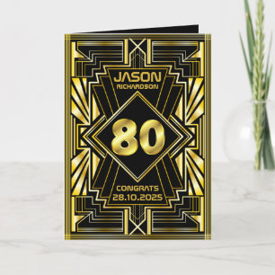 Carte 80e anniversaire Art Déco Gold Black Great Gatsby